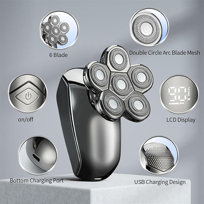 BAHREL Men's Electric Razo Compact Face Shaver with Long-Hair Trimmer 6 in 1 Beard Grooming Kit for Mustache Face Nose Hair Body Ideal Gifts for Men
