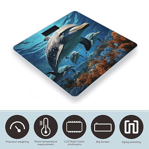 Dolphins Digital Bathroom Scale for Body Weight Weighing Scale with Backlit LCD Display High Precision Measurements &amp Measures Weight Up to 180kg