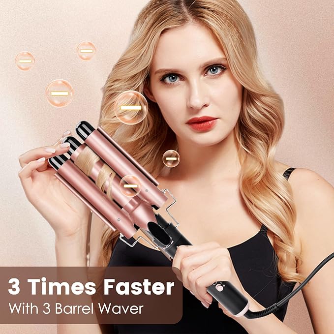 Bo'laiya 5 in 1 Curling Wand Set with Temperature Display Curling Iron Set with 5 Interchangeable Ceramic Curling Wands Instant Heat Up Suitable for All Hair Types (Rose Gold)
