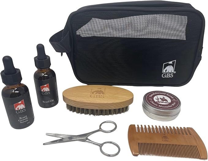 G.B.S Professional Beard Care Kit- Doppler Travel Bag Professional Trimming Scissor Multi-Side Natural Wood Comb Mustache Wax Beard Oil Beard Conditioner Beard Brush