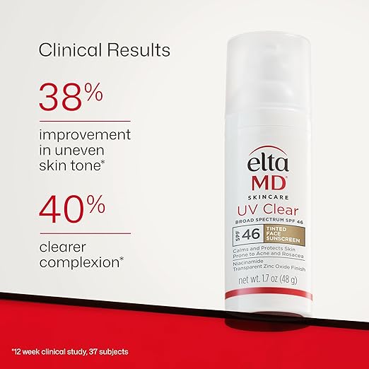 EltaMD UV Clear Tinted Face Sunscreen SPF 46 Oil Free Sunscreen for Sensitive Skin with Zinc Oxide Dermatologist Recommended