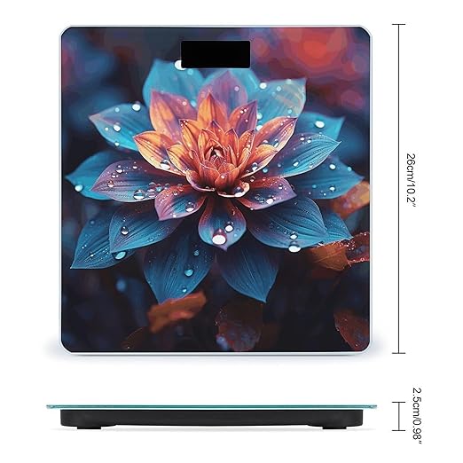 Beautiful Color Flower Bathroom Scale Automatic Power On/Off Body Scales LCD Backlight Display Square Digital Scale Rounded Corners Bathroom Scales for Home Bedrooms