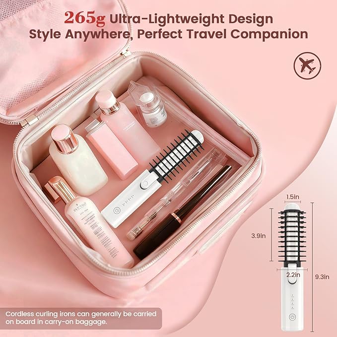 Youbella Cordless Hair Curling Iron Brush Portable Travel Hair Curler Mini 1.5″ Heated Round Brush 3-in-1 USB Rechargeable Straightening Wand for Styling &amp Smoothing 200 Million Ionic Care Wh