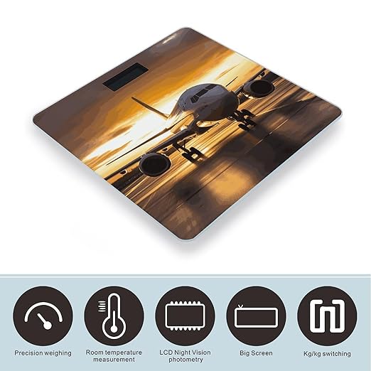 Airplane in The Evening Light Weight Scale Digital Electronic Scales Bathroom Scale Larg LCD Backlight Display High Precisio MeasurementsTempered Glass