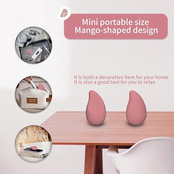 Mango-Shaped Relaxation Muscles Massage Tool for Shoulder Neck and Back Soft Rechargeable Waterproof Handheld Cordless Massager - for Soothing Pain Tension Stiffness and Fatigue - Light Rose