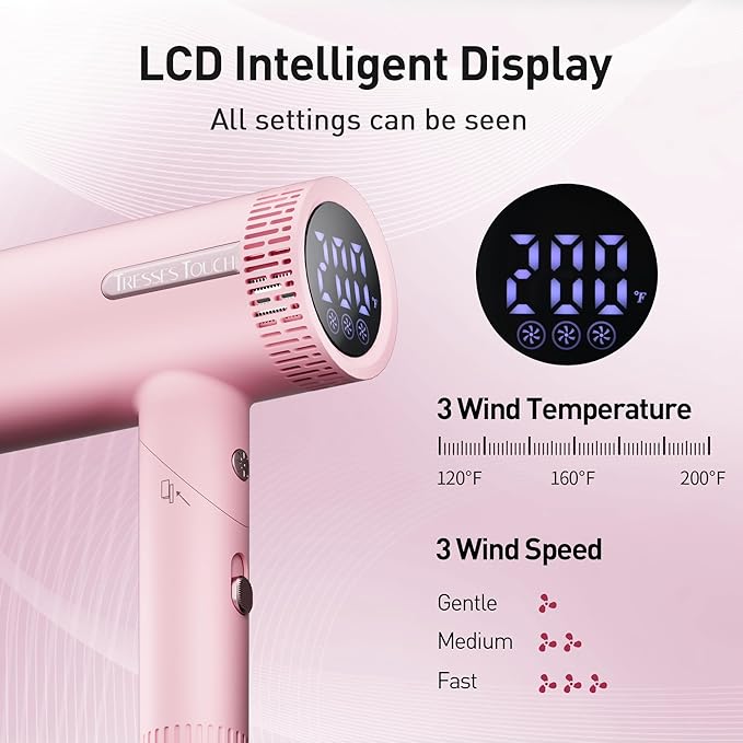 Hair Dryer High-Speed Ionic Blow Dryer Powerful 1600 Watt Motor for Fast Drying and Straight &amp Wavy Hair Foldable Lightweight Hairdryer with Magnetic Suction Nozzle for Home Salon Travel