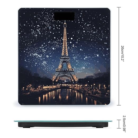 Night Paris Eiffel Tower Digital Bathroom Scale Fashion Unique Weight Scale BMI Anti-Slip Precision Weighing Scales Suitable for Home Bedrooms Use and Gift