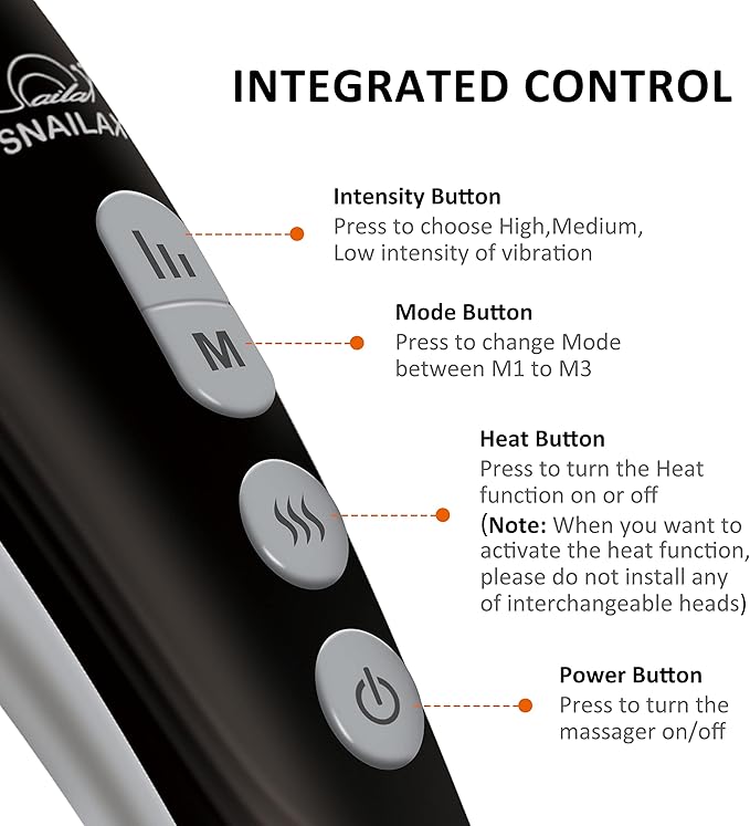 Snailax Cordless Handheld Back Massager - Rechargeable Percussion Massage with Heat Deep Tissue Massager for Whole Body