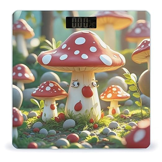 Red Cartoon Mushroom Scale for Body Weight Digital Bathroom Scale Toughened Glass High Precision Scales for Body Weight with Large LCD Backlight Display Weight Scales