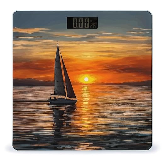 Sunrise Sailing Boat Bathroom Scale Large LCD Backlight Display Digital Scale Rounded Corners Body Scales Automatic Power On/Off Bathroom Scales for Home Bedrooms