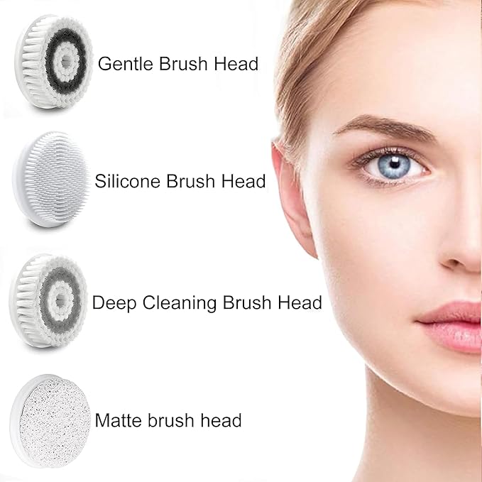 Facial Cleansing Brush 4 in 1 Electric Face Scrubber with Travel Case and 4 Brush Heads Waterproof Facial Cleansing Spin Brush for Gentle Exfoliation and Deep Cleaning (Pink)