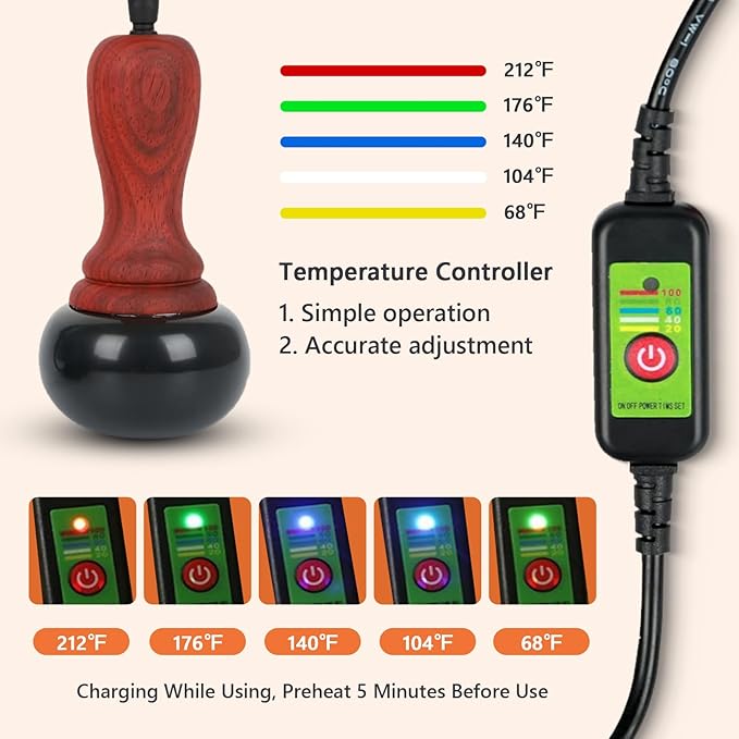 Hot Stone Massager with Temperature Control Electric Body Massager Natural Bian Stone Gua Sha Scraper Home SPA Therapy Pain Relief Brownish Red
