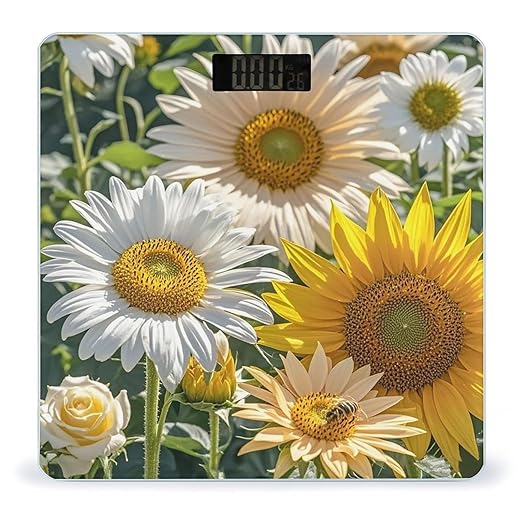 Sunflowers Daisy Rose Flowers Scale for Body Weight Highly Accurate Digital Bathroom Body Scale Digital Bathroom Scales for People Anti-Slip Large LCD Display Smart Scales