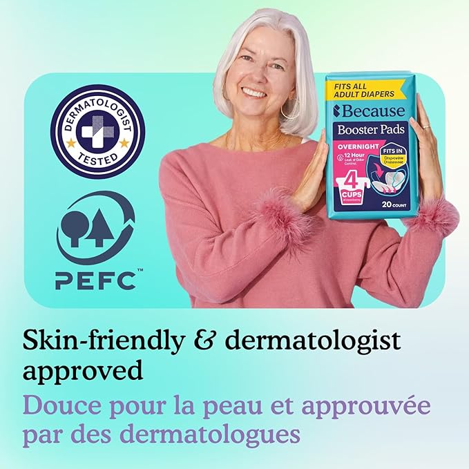 Because Overnight Booster Pads Fit All Adult Diapers Helps Keep Your Adult Diaper Active All Night Adds 4 Cups to Incontinence Underwear Extra Absorbency 45 Count
