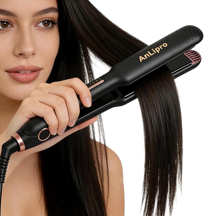 2-in-1 Hair Straightener and Curler Ceramic Flat Iron with Floating Plates Anti-Frizz Hair Styling Tool Adjustable Temperature Fast Heating Dual Voltage for Travel and Home Use