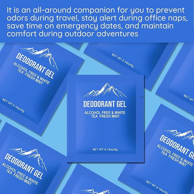 0.14oz Bulk Deodorant Gel Individually WrappedTrial Size Deodorant Mini Travel SizeNatural Mint And White Tea &amp Aluminum FreeGreat for Travel Homeless Shelters Charities Hotels (400)