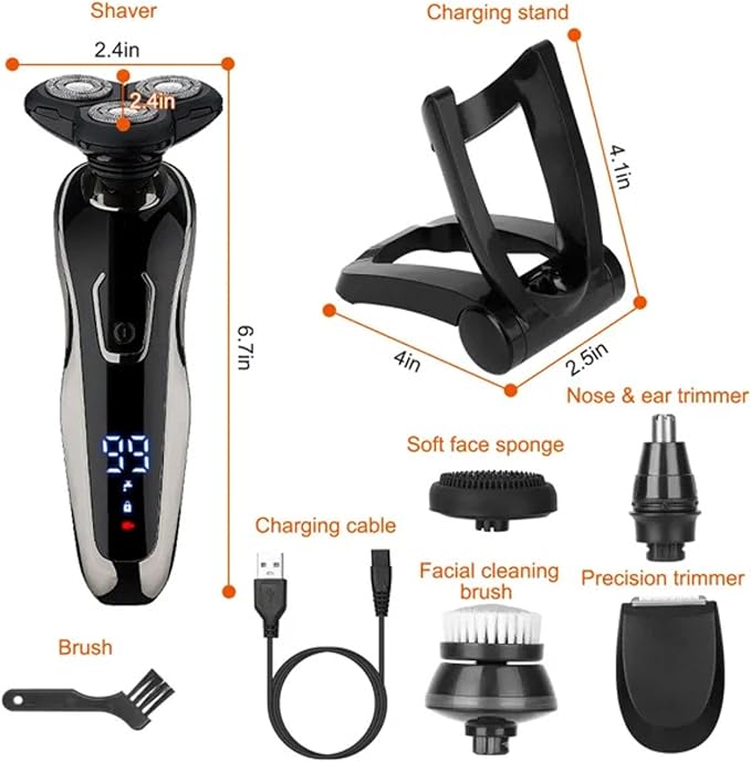 5 in 1 Electric Razor Shaver Rechargeable Cordless Head Beard Trimmer Shaver Kit Ipx6 Waterproof Dry Wet Grooming Kit 3D Rotary Blade