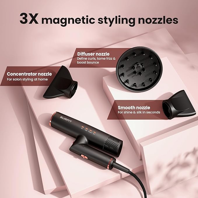 Hair Dryer with Diffuser Surfit Blow Dryer Foldable Travel Hairdryer 110000 RPM Professional Ionic Hair Dryer for All Hair Types 1 Min Fast Drying Precision Styling No Heat Damage