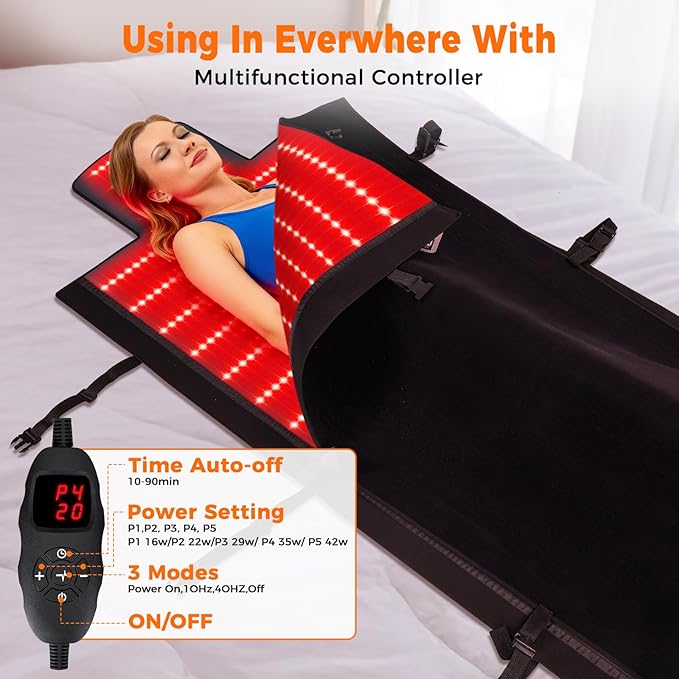 1000 LEDs Dual Full Body Red Light Therapy Mat Red Light Therapy Blanket 2in1 LEDs(660nm&amp 850nm) Premium Leather Adjustable Timer &amp Intensity