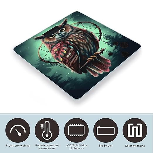 Owl Bathroom Scale Automatic Power On/Off Body Scales LCD Backlight Display Square Digital Scale Rounded Corners Bathroom Scales for Home Bedrooms