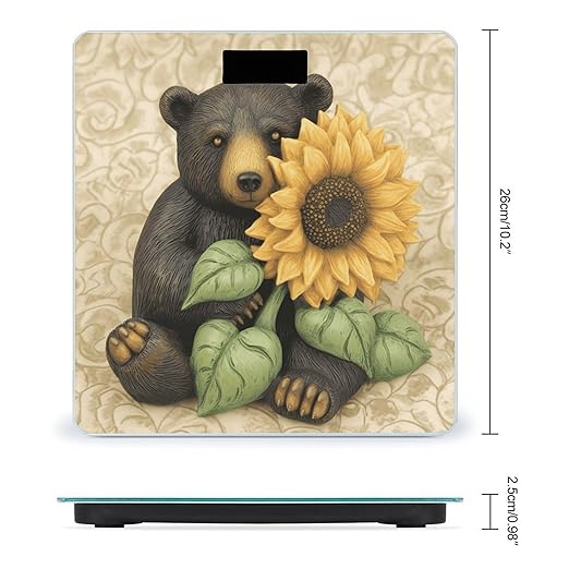 Sunflower and Bear Digital Bathroom Scale for Body Weight Weighing Scale with Backlit LCD Display High Precision Measurements &amp Measures Weight Up to 180kg