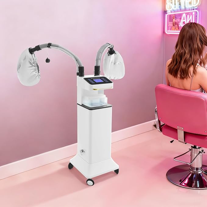 Multifunctional Nano Hair Steamer Machine 650W Professional Micro Mist Salon Processor 2 Vaporizing Caps for Hair Deep Care Repair Salon Spa Without Damage (White-1)
