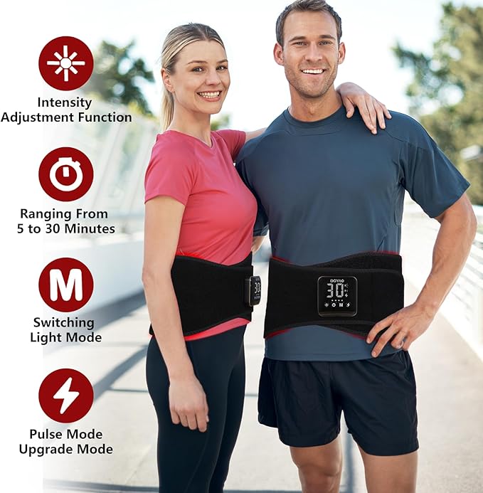 DGXINJUN Cordless Red Light Therapy Infrared Light Therapy Wrap Belt Muscle Pain Relief Device Led Body Back Pain Relief Portable Belt with Pulse Mode (4000mAh Battery)