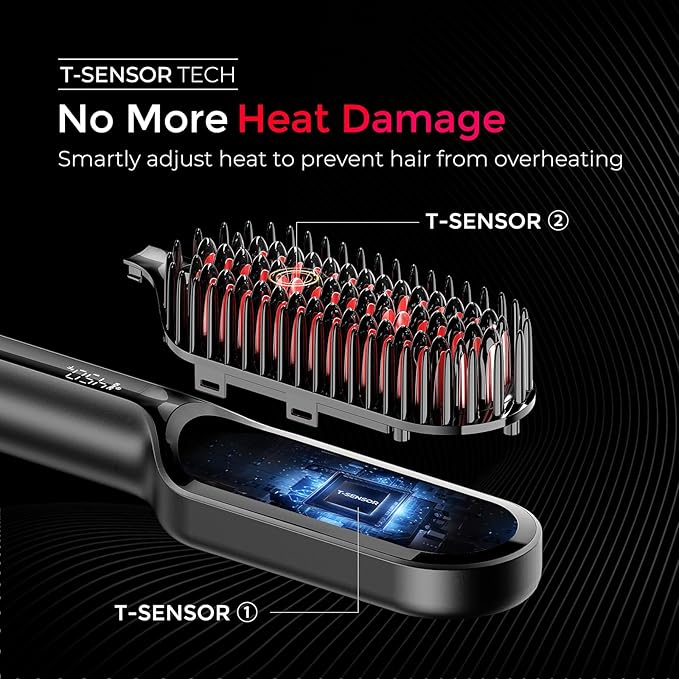 TYMO Hair Straightener Brush - Upgraded Ionic Compact Straightening Brush for Women with Wave-Design Bristles Fast Smooth Styling Lightweight Hot Comb &amp Travel Flat Iron 1 Billion Ions Black