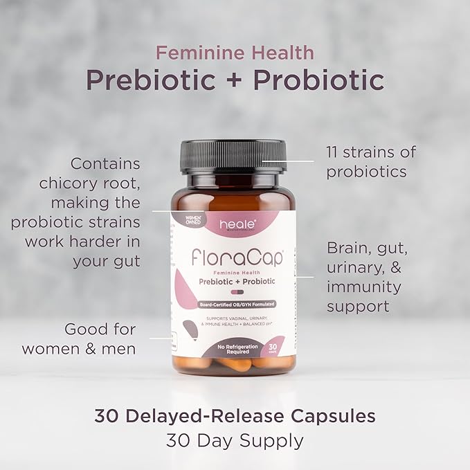 FloraCap Vaginal Probiotics for Women - 30 Oral Capsules - Heale Doctor Formulated Probiotics for Feminine Health pH Urinary Tract &amp Healthy Vaginal Flora - Reduce Odor Itching &amp Discomfor