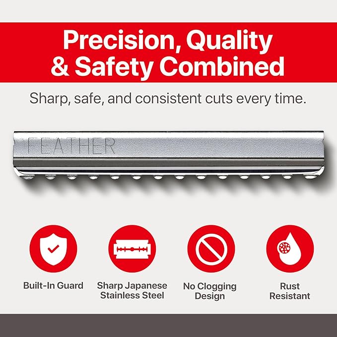 Feather Bonus Value Pack - Styling Razor Standard Blades - Professional Hair Cutting Blades for Styling Shaping Thinning - Single Edge Guarded Blade -Made in Japan- 30 Counts + 1 Blade Disposal Case