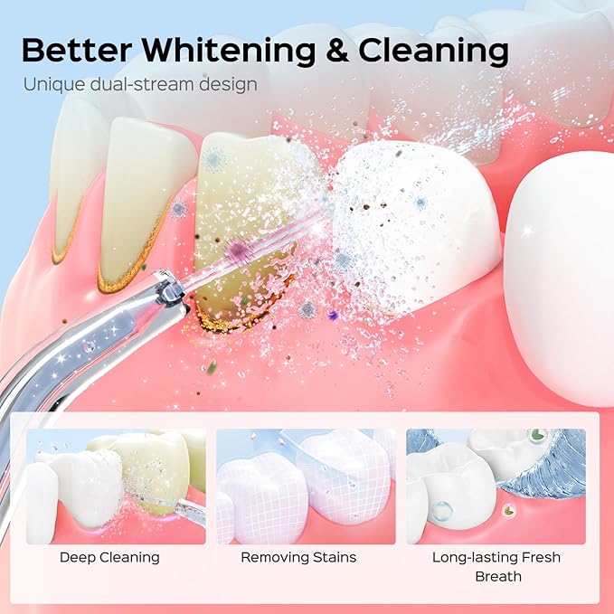 COSLUS Water Flosser Pick W40(F5020E) with Whitening Mint Flavor Refill Combo for Teeth Braces Gums Care - Easy to Use Portable for Coffee Lovers &amp Travel Rechargeable BPA-Free Black