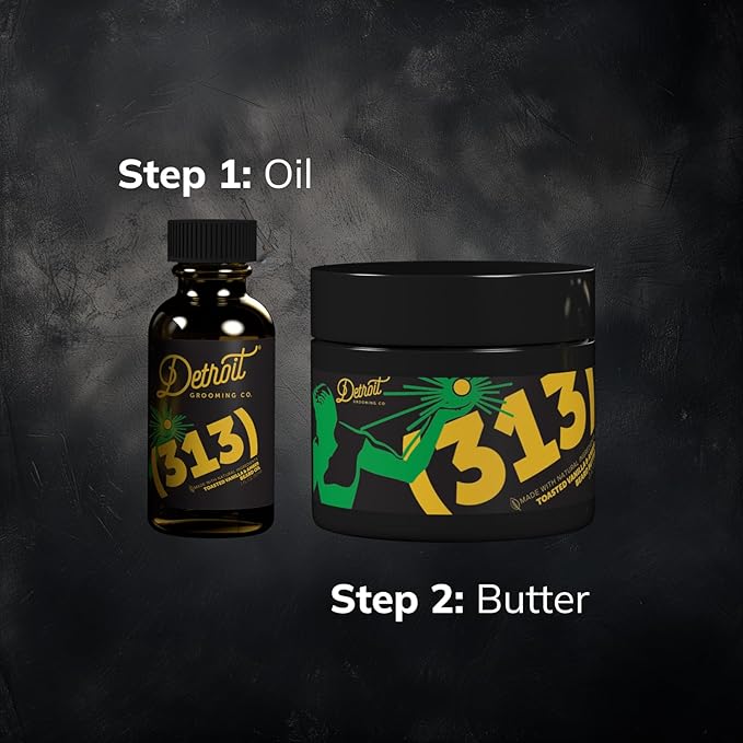 Detroit Grooming Co. Beard Oil &amp Beard Butter Bundle – 313 (Vanilla &amp Amber Scent) – Beard Hydration Set with Vitamin E &amp Sunflower Oil