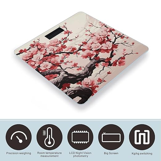 Digital Bathroom Scale for Body Weight Scale with Bright LCD Display High Accuracy Step-On Technology Auto On/Off Japanese Floral Cherry Blossom Digital Scales 400 Lbs /180kg
