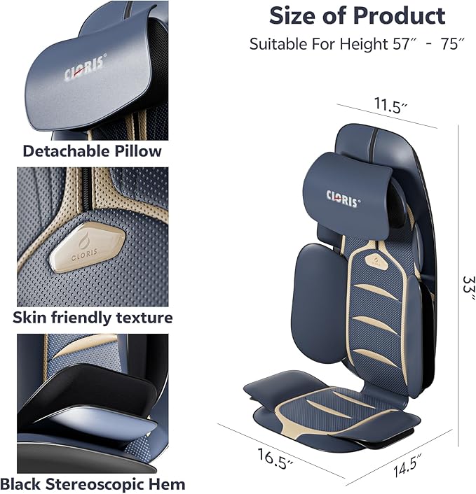 CLORIS Neck Back Massager with Heat Automatic Adjustable Neckrest 3D Shiatsu Compress &amp Rolling Massage Chair Pad for Full Body Relaxation Home Office Chair Use Gift for Family &amp Friends B
