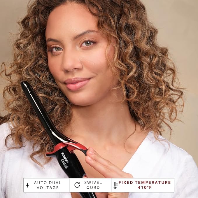 TAIFF Curves Professional Black Titanium Curling Iron – High-Performance Hair Curler &amp Rizadora para Cabello with Dual Voltage | Fixed Temperature 410°F | 3/4”