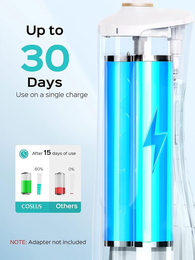 COSLUS E40 Portable Water Flosser for Teeth: 10 Pressure Settings Professional Water Dental Pick for Orthodontic Braces &amp Sensitive Gums - Cordless for Travel Use for Adults Teens BPA-Free