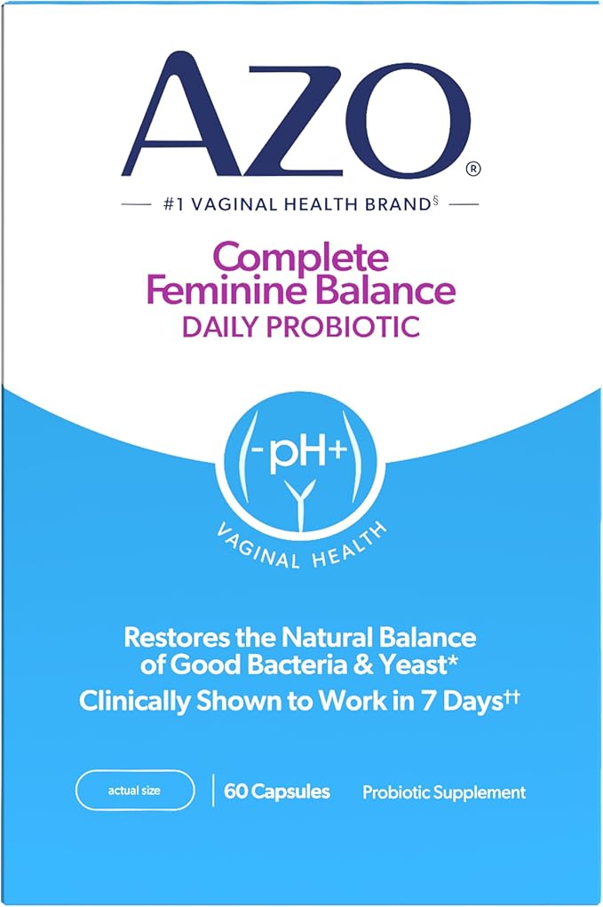 AZO Complete Feminine Balance Daily Vaginal Probiotics for Women Clinically Proven to Help Protect Vaginal Health Helps balance pH and yeast 60 Count