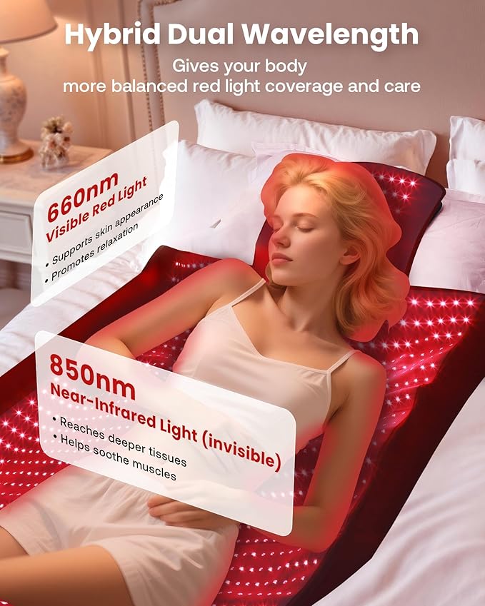 Red Light Therapy Mat for Body 74x33 1400pcs Full Body Infrared Red Light Therapy Blanket with Dual-Wavelength LEDs (660nm&amp850nm) Pulse Modes Timer &amp Intensity Control