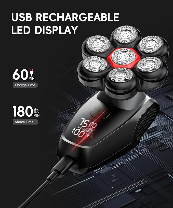 MAGELEBAZ Head Shavers for Bald Men: The Ultimate Bald Head Shaving Kit IPX8 USB-C Wet/Dry LED 7D Magnetic Razor