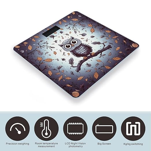 Owl Tree BranchesScale for Body Weight with LCD High Precision Weighing Scales Fashion Sturdy Tempered Glass Weight Scales Easy-to-Read Digital Bathroom Scale for Daily 400lb
