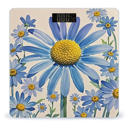 Blue Flower Watercolor Daisy Smart Scale for Body Weight Accurate Bathroom Scale with LED Display Digital Weight Scales Weighing Machine High Precision Scales for Bath Home