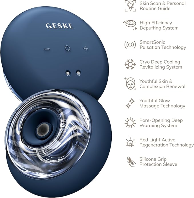 GESKE SmartAppGuided™ Sonic Cool &amp Warm Face &amp Body Massager | 9 in 1 | Electric Massager | Face &amp Body | Battery-Free Cooling &amp Warming | Firms Relaxes &amp De-Puffs Skin | with Sma