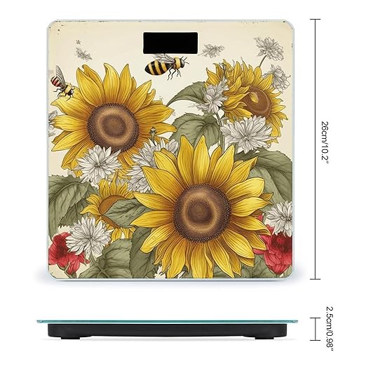 Bees Sunflowers Daisy Rose Flowers Bathroom Scale for Body Weight LCD Display Digital Bathroom Scale Tempered Glass Bathroom Weight Scales Fashion Smart Scales for Home Bedroom 400 Lb