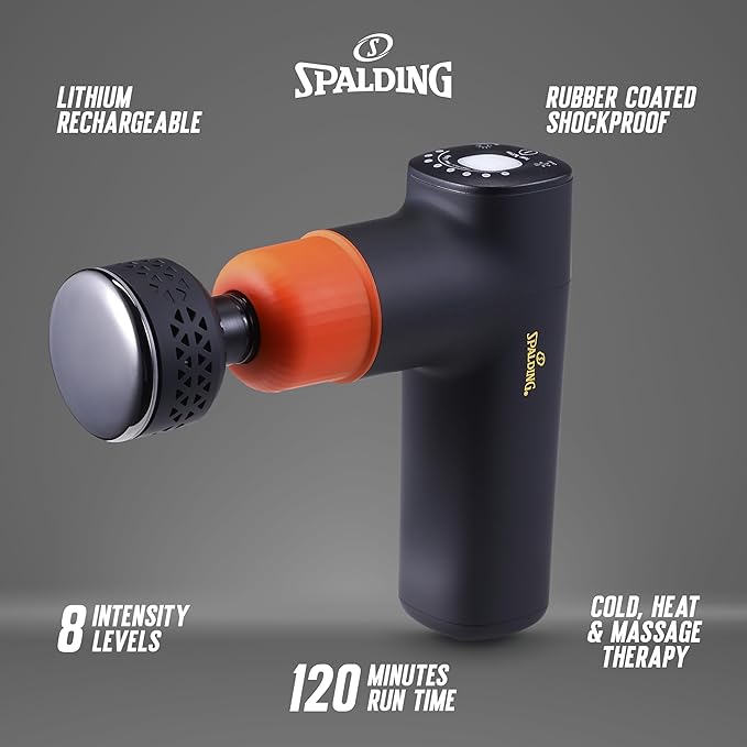 Spalding - Massage Gun Percussion Massager for Deep Tissue Muscle Relief and Recovery Cordless Rechargeable Handheld Massager for Pain Relief Fitness &amp Post Workout (Black/Red)