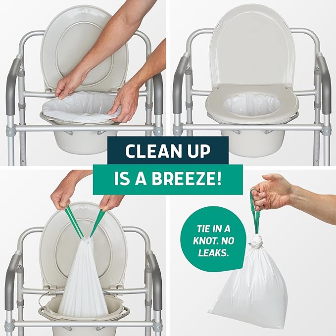 Lunderg Recycled Commode Liners - 250 Environment Friendly Portable Toilet Bags - Medical Grade Bedside Commode Liners Disposable - Universal Fit &amp Easy to Use - Absorbent Pads NOT included