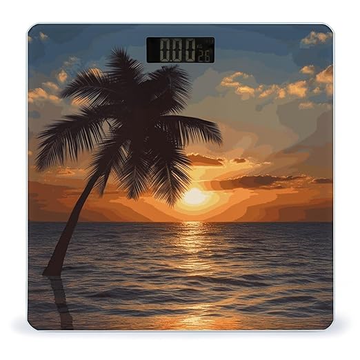Sunset Palm Tree Ocean Bathroom Scale Ultra-Bright Liquid Crystal Screen Weight Scale Accurate Bathroom Body Scales for Body Weight Bathroom Pet Home Bedroom Gift-Giving