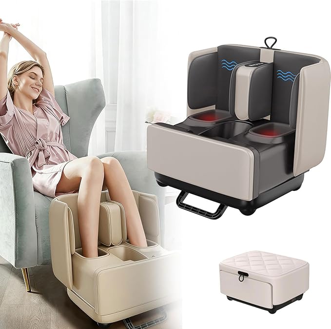 Shiatsu Foot Massager Electric Foot and Calf Massager with Heating Vibration Deep Kneading for Feet Ankle Leg Tired Muscles &amp Plantar Fasciitis Gift for Men Women(Off-White)