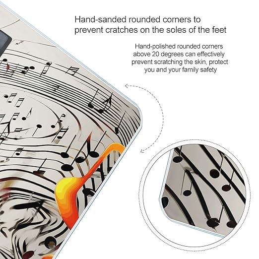 Music Notes Print Weight ScaleClear LED Display Bathroom Digital Weighing ScaleTempered Glass Digital Bathroom Scale for Body Weight Capacity Up to 400 Lbs