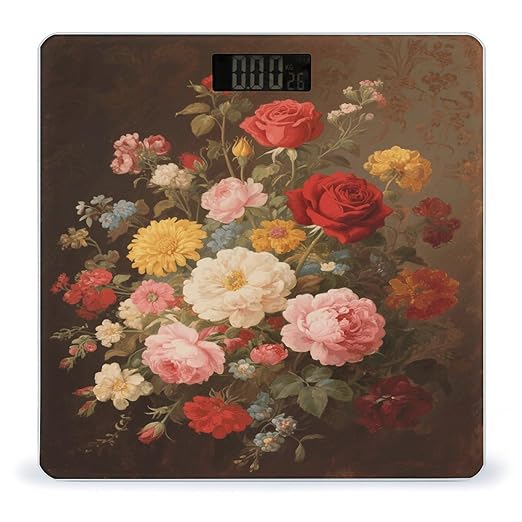 Vintage Floral Bathroom Scale for Body Weight Bathroom Digital Electronic Weighing Scale with Back Lit LED Display Sturdy Tempered Glass Weight Watchers Scales 400lb