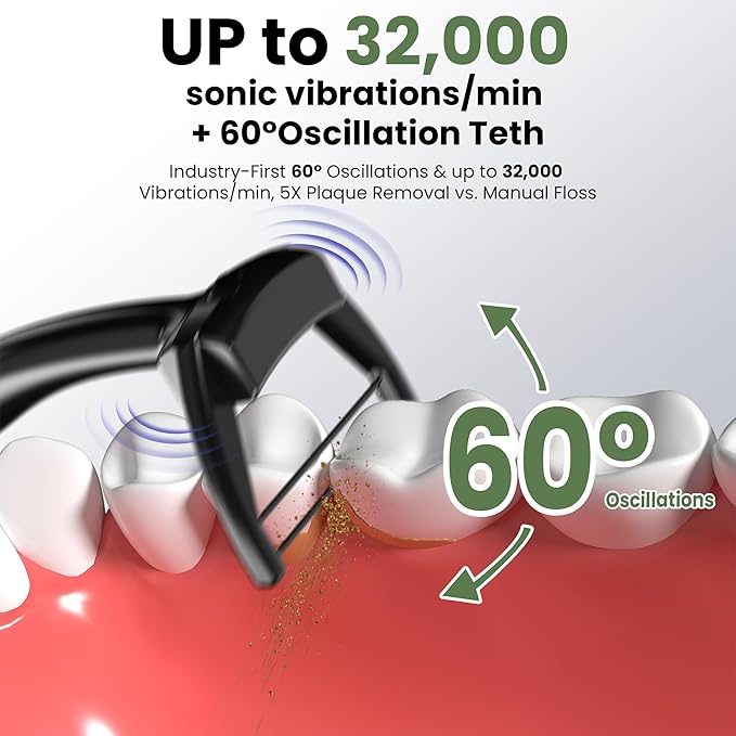 Electric Flosser for Teeth Water Flosser Alternative with 5 Speeds + 54 Refill Heads 5X Cleaning &amp 60 Day Battery Life Oscillation Gliding for Sensitive Gum Care Dentist Recommended -Black